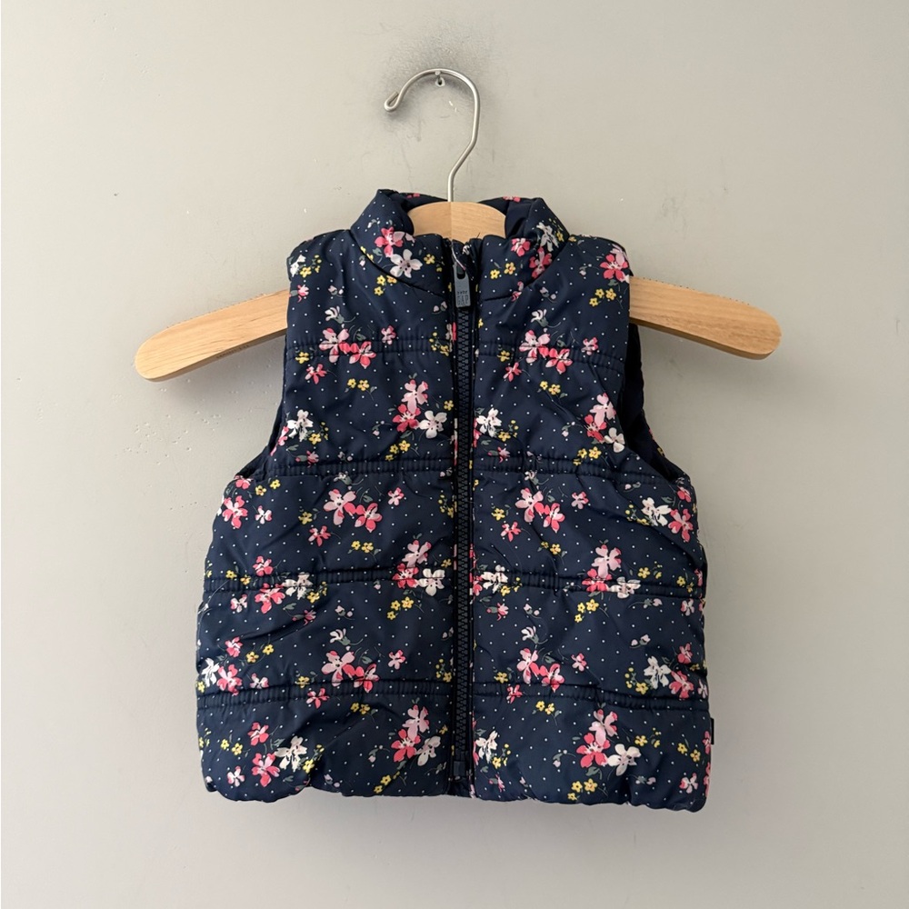 $12 ADD ON Baby Gap‎ Navy Blue Floral Puffer Vest 12-18M Zara Abercrombie